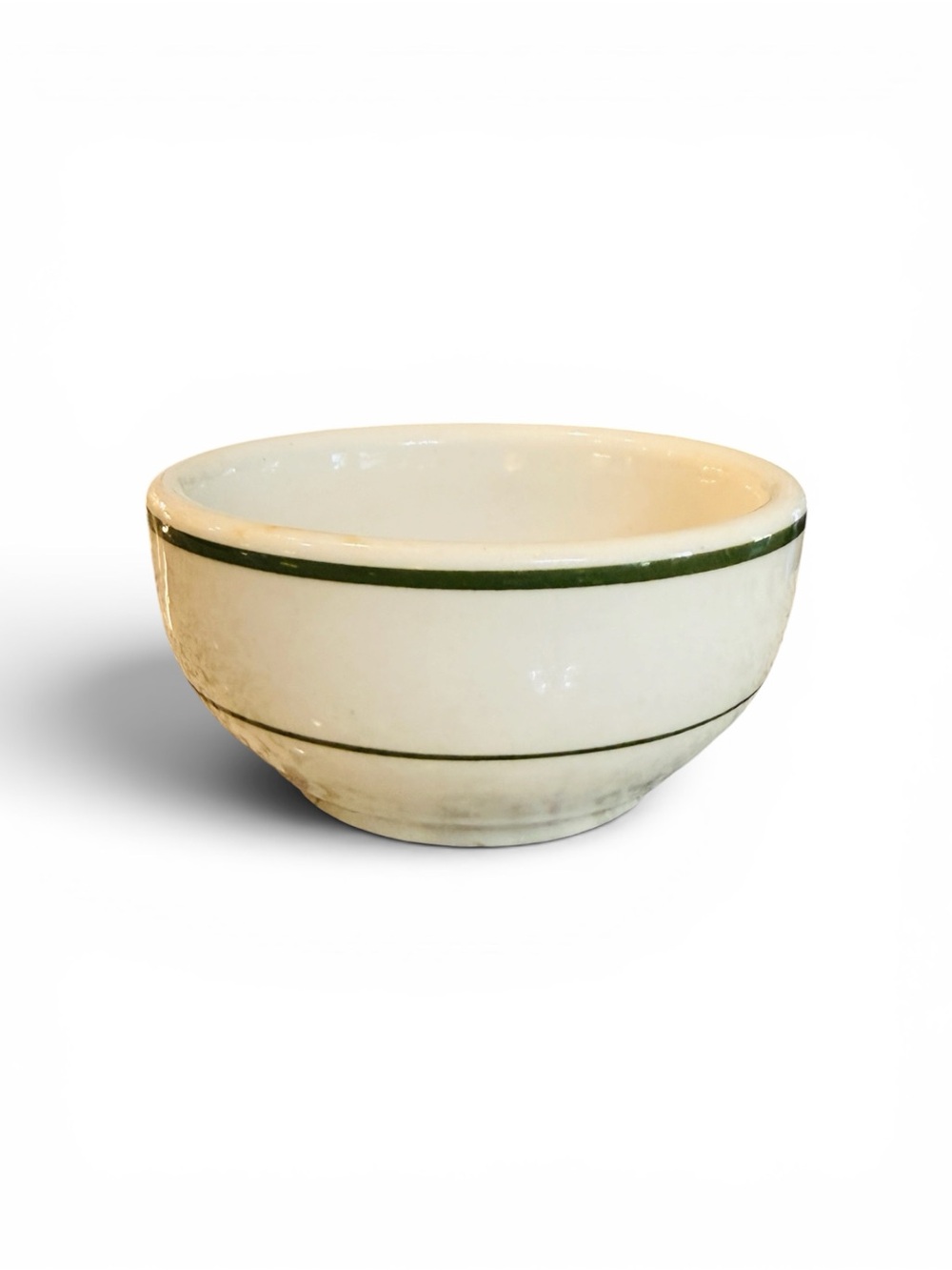 Vintage Thick Chunky White Restaurant Stoneware Bowl with Green Rim - Picture 8 of 16
